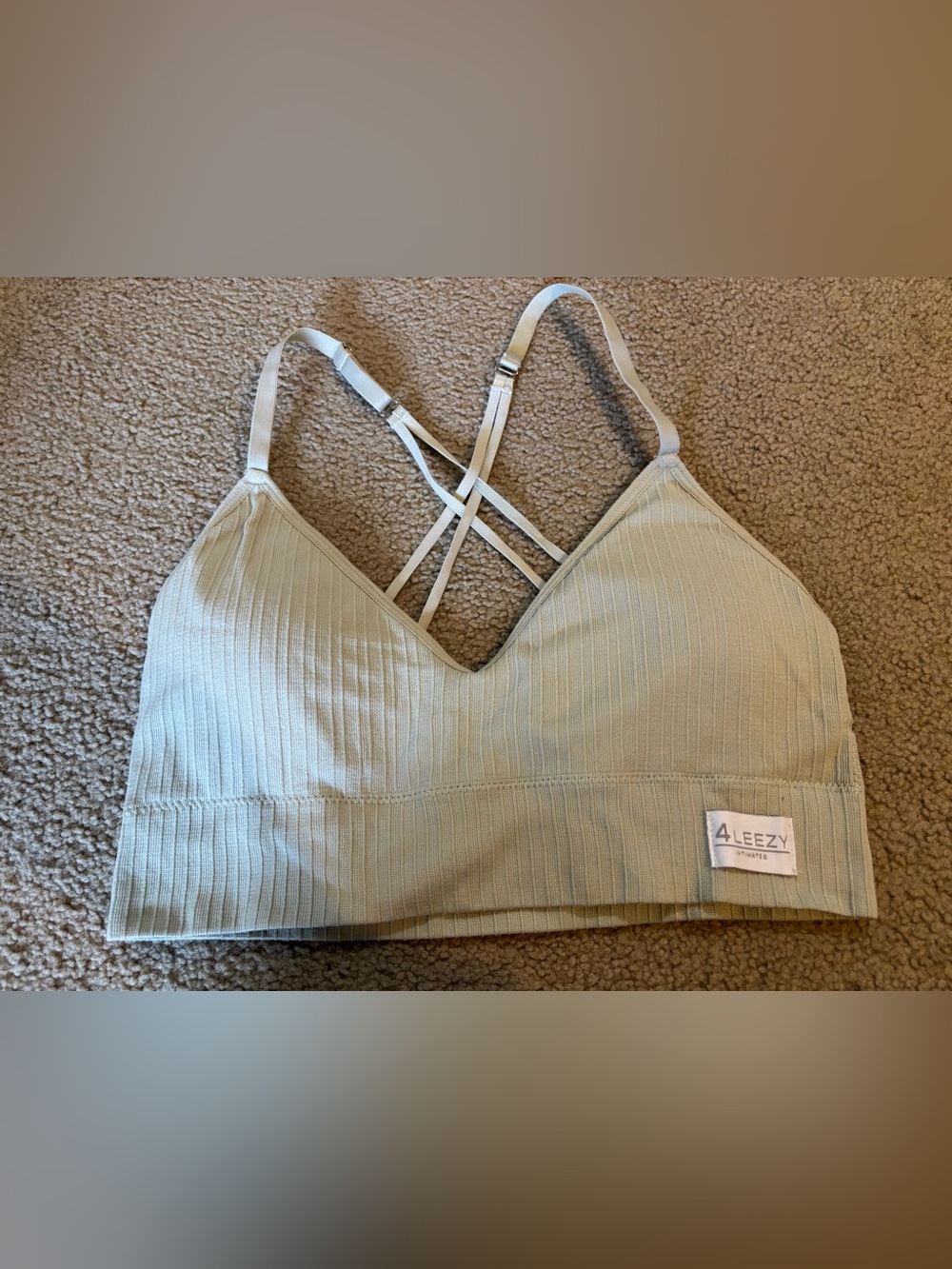 Light Sage Ribbed Bralette with Strappy Back